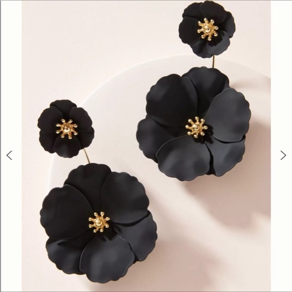 Anthropologie Jewelry - Anthro Black Double Flower Captiva Earrings